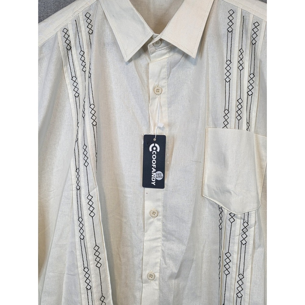 Coofandy‎ Cuban Guayabera Shirt Mens 2XL Beige Button Down Lightweight NEW